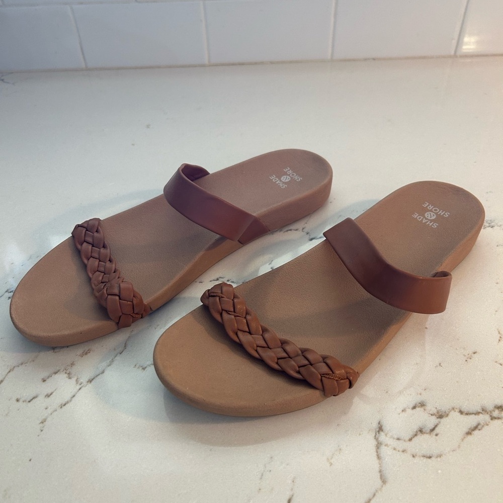 Women’s Braided Two-Strap Slide Sandals - Brown